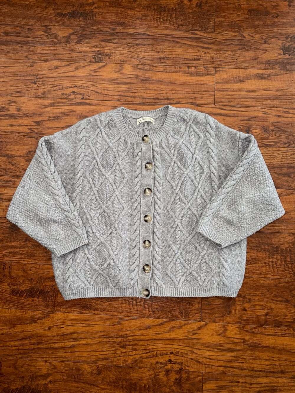 Anthropologie Grey Cable Knit Button-Up Cardigan Sweater MP